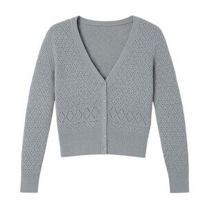 WET SEAL Silver Gray Metallic Diamond Pointelle Sweater - Size Medium